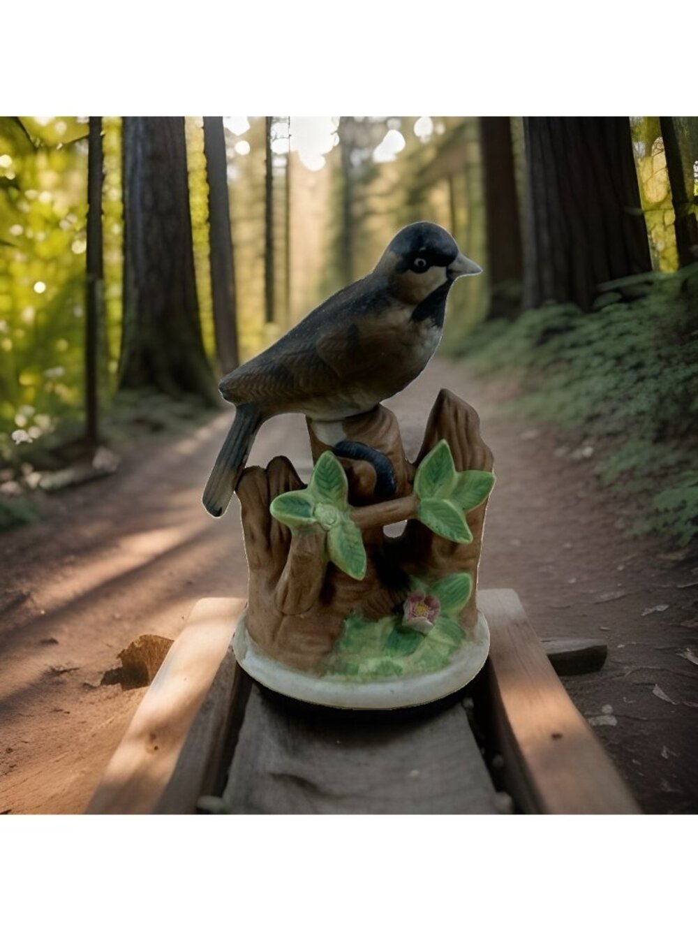 Vintage Ceramic Blue Bird Figurine 5” Tall Shelf Cottage core decor Hand painted